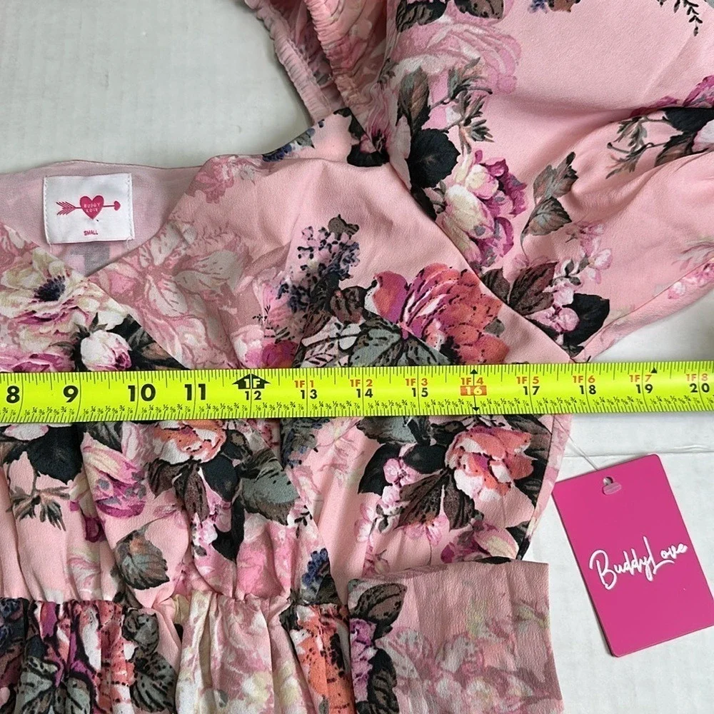 Buddy Love Cottagecore Puff Sleeve Pink Floral Maxi Long Dress Size Small NWT - Picture 11 of 12